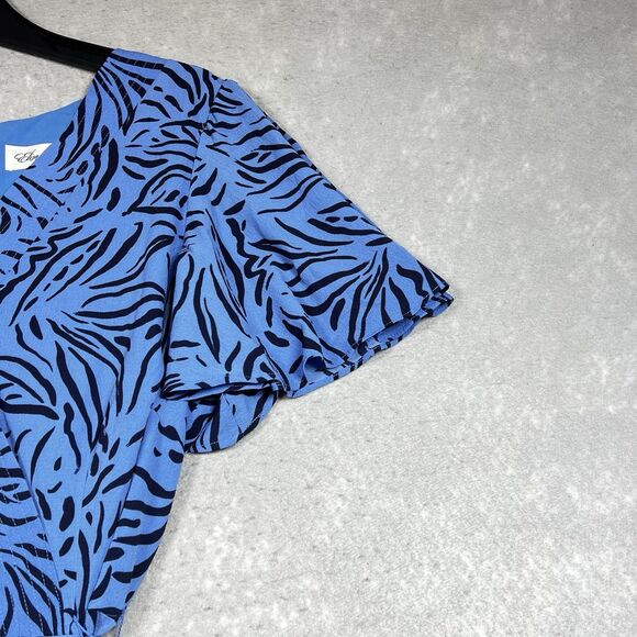 Eliza J Dress 20W Periwinkle Blue Animal Print Zebra Stripe Ruffle Sleeve Dress - Picture 4 of 13